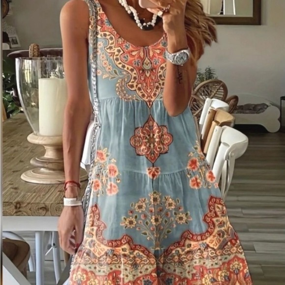 Boho Cottagecore Floral Paisley Print Sleeveless Dress - Picture 8 of 8